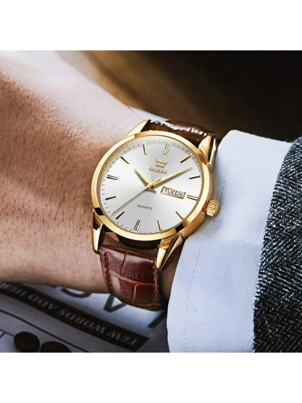 Stylish Men's Analog Quartz Watch with Day & Date, Luminous Hands, Stainless